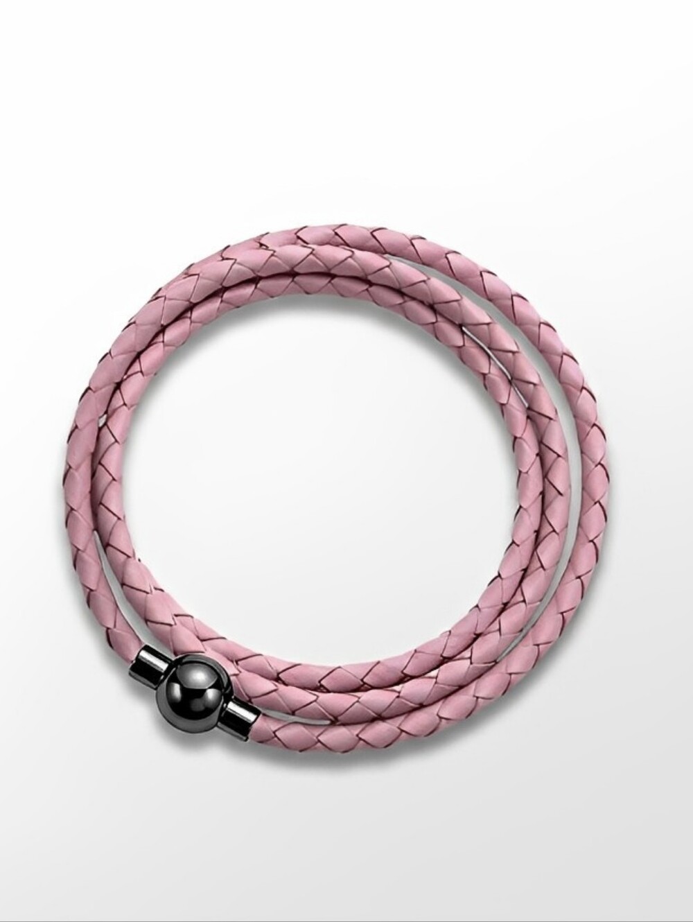 Linx Triple Wrap Pink Leather Braided Bracelet with Black Magnetic Clasp